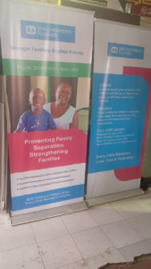 Two banners highlighting family empowerment, mission, vision, and values of the organization.